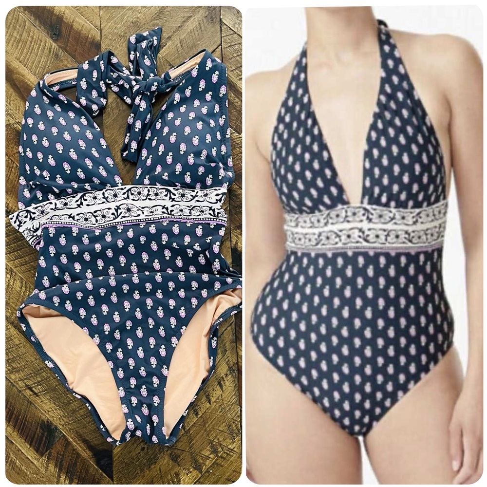 J. Crew Floral Navy Swimsuit
